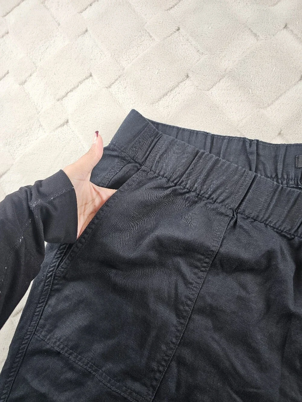 Banana Republic Black Cropped Pull-On Pants Womens 2XL Linen Blend